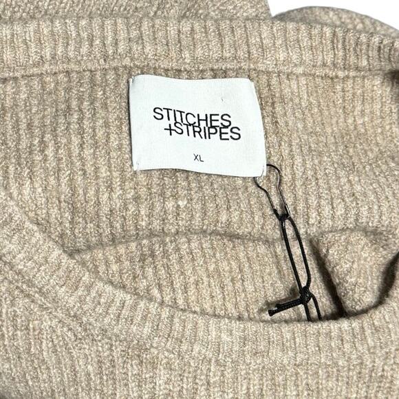 STITCHES & STRIPES Heathered Crew Neck Long Puff Sleeve Sweater Oatmeal Tan XL - Picture 6 of 7